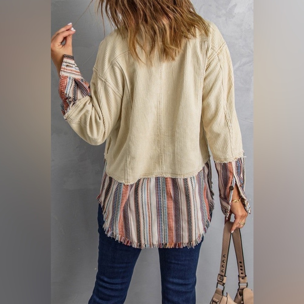 Nwt Beige Corduroy Vertical Stripe Button Shacket… - image 3